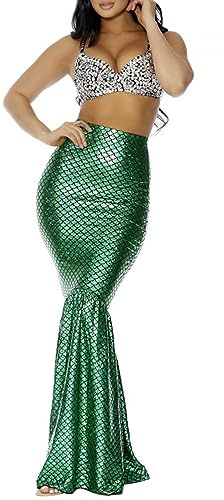 Feclmiyt Costume de princesse queue de sirène à paillettes pour femme - Taille haute - Ourlet en queue de poisson - Jupe longue sirène avec finition hologramme - Cosplay Halloween Cospla