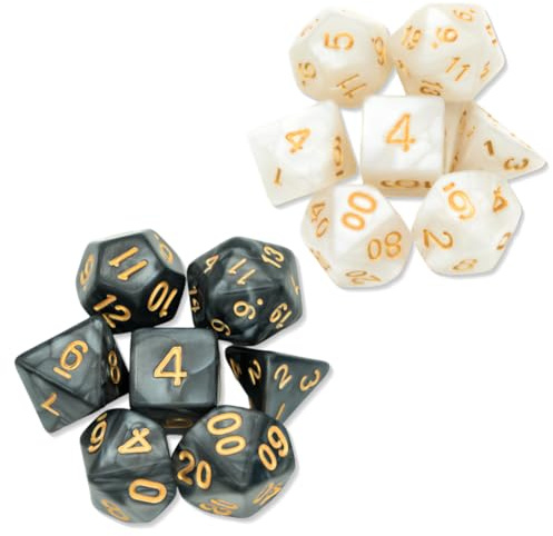 KEWUF 2 x 7 (14 Stück) Polyedrische Würfel, Doppel-Farben Tisch Spiel Würfel für Dungeons and Dragons Pathfinder DND RPG MTG, 6 Set von d20, d12, 2 d10 (00-90 und 0-9), d8, d6 und d4