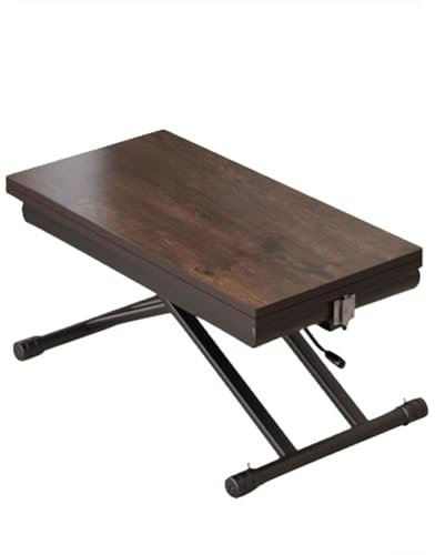 Mesa de centro convertible de altura ajustable a 7 alturas, diseño único, nogal oscuro