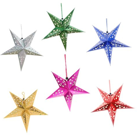 VALICLUD 6 Stück Papierstern Lampenschirm 30cm Hängende Weihnachtsdekoration in Gold Rot Blau Silber Rosa Und Grün Faltbare Sternlaterne Für Hochzeit Neujahr Und Festliche Anlässe