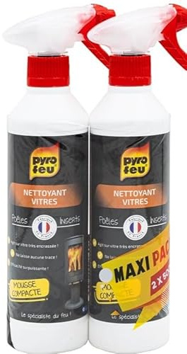 Nettoyant vitres de foyer et insert – Lot de 2 x 500 ml – Fabrication française – Puissant contre la suie et les traces