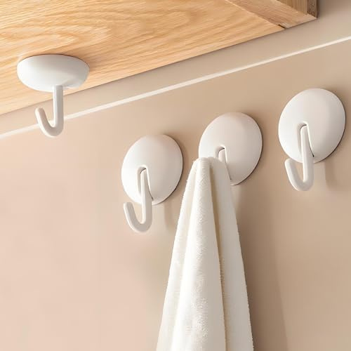 ATEWEITA Crochet Torchon de Cuisine, Petit Accroche Adhesif Mural sans Percage, Blanc Crochets Muraux Rotatifs pour Salle de Bain, Plafond, Clé, Serviette