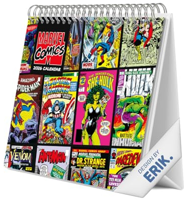 Grupo Erik - Calendrier Marvel 2026 de Bureau - Calendrier de Bureau 2026 Mensuel │ Idee Cadeau │ De Janvier à Décembre : Espace pour notes et Illustrations décoratives (17x20 cm)
