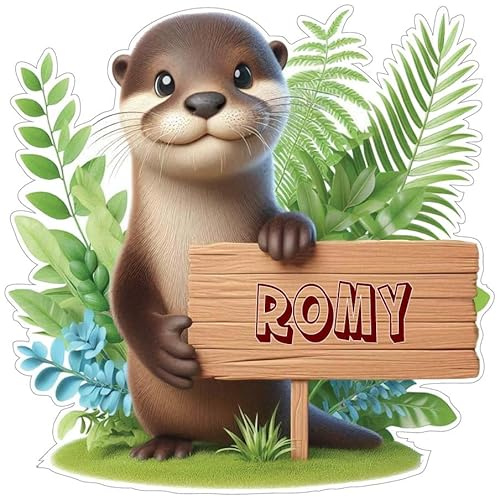 Stickers de Loutre avec prénom personnalisé - Autocollants d'animaux pour porte, meuble, livre, agenda, voiture, chambre d'enfant fille et garçon - Quantité et taille au choix