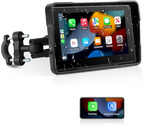 Jansite Carplay Moto Écran Android Auto Moto avec Tactile Étanche de 5 Pouces, CarPlay et Android Auto sans Gil, Navigation GPS Siri Goo.gle