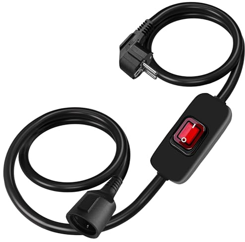 Cavo di prolunga nero con interruttore on/off, 4 m (400 cm), 6 A, 250 V, 500 W, isolato e ignifugo, cavo di alimentazione per interni