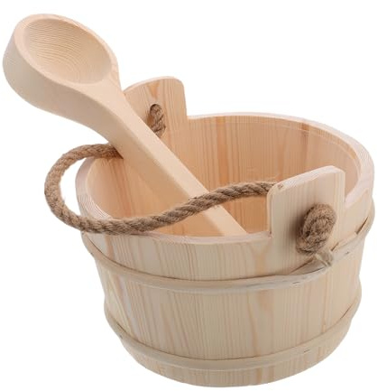 Angoily Sauna Zubehör Set Holz Eimer und Kelle aus Kiefernholz für Sauna Fußbad Dusche Vielseitig Einsetzbar Natürlicher Spa Komfort für Männer und Frauen