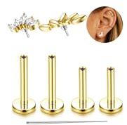 Milacolato G23 Titan Labret Piercing Innengewinde Tragus Helix Conch Medusa Piercing Nasenpiercing Stecker Lippenpiercing Hypoallergen Piercing Ohr 6/8MM Gold -Blatt