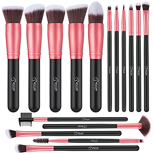 Bebestope 16psc Le set de pinceaux de maquillage professionnels, composé et fabriqué en fibres synthétiques, comprend des pinceaux pour le fond de teint, le blush et l'eyeliner.