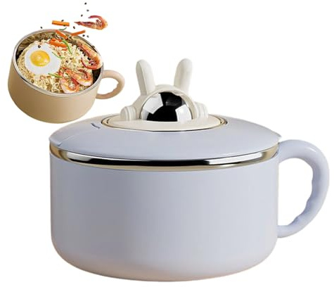Bol Grand Format Avec Couvercle - Ustensile pour Nouilles Instantanées 1200ml - Saladier Inoxydable Grande Capacité Égouttoir Portable - Pour Riz Soupe Fruits Légumes Maison Bureau Déplacements Profes