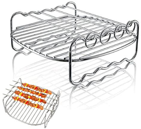 Accesorios para freidora de aire caliente, accesorios dellyy Airfryer, rack de 17 cm, estante freidora de aire caliente, acero inoxidable, juego de parrilla, con lápiz para hornear, para sartenes