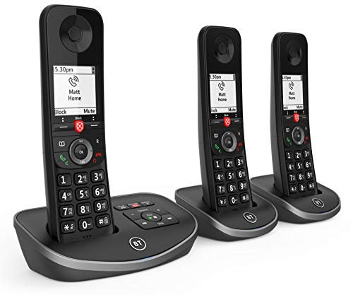 BT Advanced Cordless Landline House Phone with 100 Percent Nuisance Call Blocker, Digital Answering Machine, Trio Handset Pack