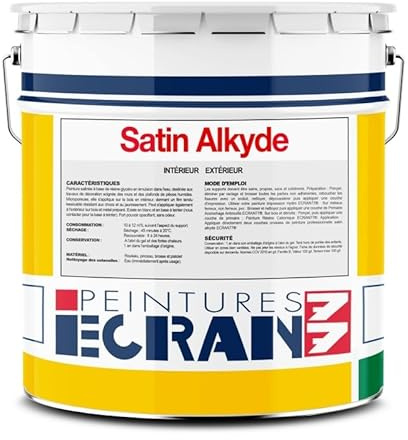 Peinture professionnelle satin, mur, plafond, boiserie, intérieur, extérieur, opacifiante, sans odeur, Satin Alkyde ECRAN 77 1 litre