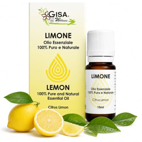 Olio Essenziale Limone Bio 10ml Gisa 100% Puro e Naturale, Aromaterapia | Oli Essenziali per Diffusori Ambiente, Candele Fai da te e Miscele Profumate Personalizzate, Made in Italy Gisa Wellness