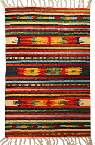 SpazioTessile - Tappeto Salotto, Cucina, Camera da Letto, Soggiorno, Ingresso Interno 100% Cotone Kilim, Stuoia Etnica Indiana Pelo Corto e Frange, Lavabile in Lavatrice - 60x90cm, Disegno A