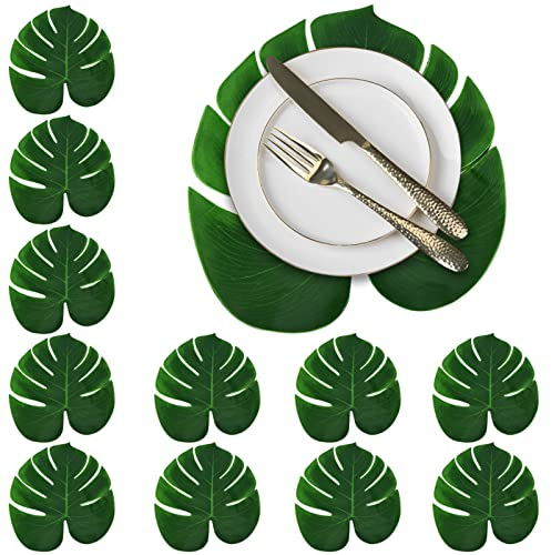 Manteles Hojas De Palma Artificiales, 12 Hojas De Palma Verdes Manteles Individuales para Mesa De Comedor, Manteles Individuales para Cubiertos De Hoja Monstera para Cocina Playa Fiesta Temática