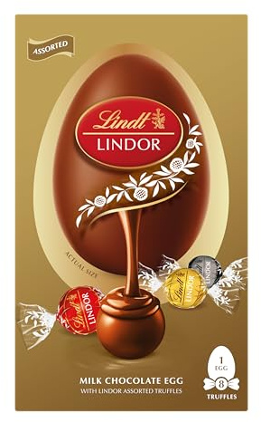 Lindt Lindor Assorted Chocolate Easter Egg 260g – Milk Dark and White Chocolate Truffles with a Smooth Melting Filling – Ideal for Easter Gifting – Easter, gift