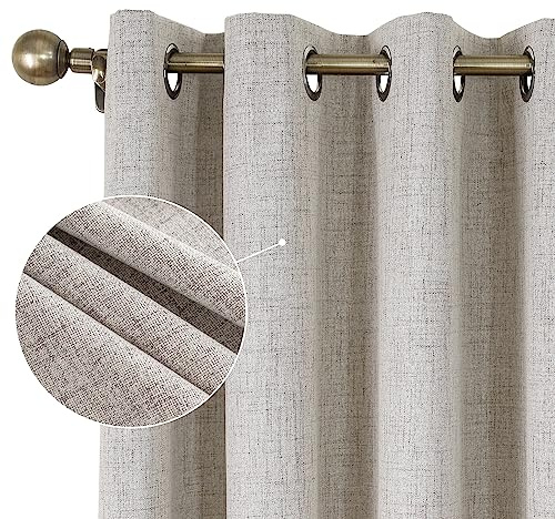 CUCRAF Vorhang 100% Blickdicht Leinen Gardinen mit Ösen Verdunklungsvorhänge Gardinen Grauweiß H175 x B140 cm 2er Set, Thermovorhang Kälteschutz Schallschutz Vorhang für Wohnzimmer Schlafzimmer