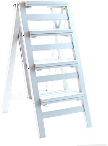 Sywlwxkq Folding Portable Ladder Step Stool Folding Wooden 4-Step Ladder Non-Slip Multi-Function Library Bedroom Living Room Easy to Store Storage Shelf Bamboo Shoe Rack,A