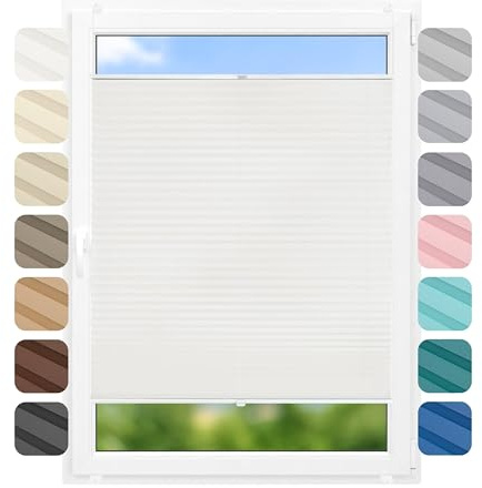 Birrke® Klemmfix Plissee ohne Bohren 105x220 cm, lichtdurchlässig, Blickdicht - Up & Down Faltrollos für Fenster ohne Bohren - Jalousie innen, Sichtschutz, Sonnenschutz - Snowy White, Weiß