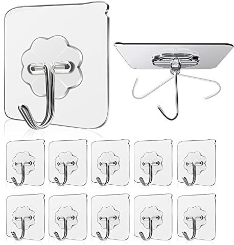 WOVU Haken Selbstklebend Handtuchhaken 15kg(Max),Transparente Klebehaken Ohne Bohren wasserdicht öldicht Küchenhaken Haken für Badezimmer Küche Bad (10 stück)