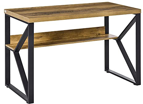 HOMCOM Computer Desk Writing Desk Home Office PC Laptop Workstation with Storage Shelf 120 x 60 x 76cm Black Brown Wood Effect
