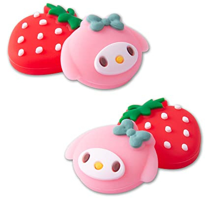 PERFECTSIGHT Lot de 4 capuchons de joystick Kawaii 3D en silicone souple pour console Nintendo Switch OLED/Lite, motif lapin mignon – Fraise