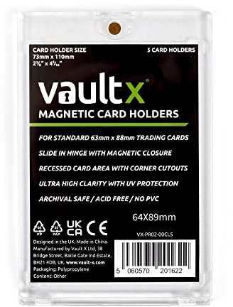 Vault X Portacartas Magnético de 35pt (Pack de 5), Fundas Rígidas One Touch Transparentes, Protección UV, para Cartas Coleccionables