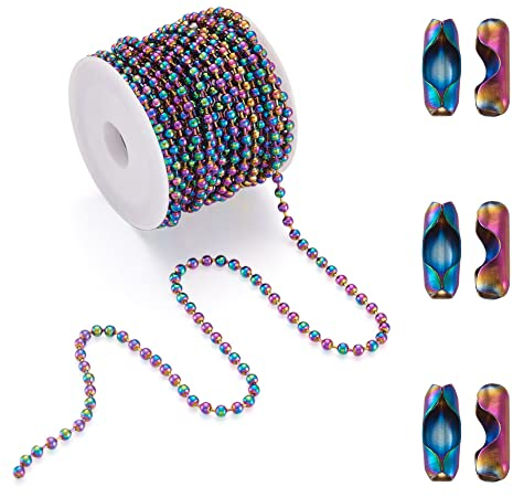 Fashewelry Kugelketten aus 304er Edelstahl, bunte Metallketten mit Kugelketten-Verbindungsstücken für DIY-Halsketten, Schmuck, Handwerk, 40 cm
