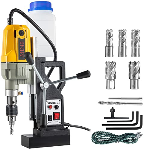 VEVOR Magnetic Drill, 1100W 1.57 Boring Diameter, 2697lbf/12000N Portable Electric Mag Drill Press with 7 Bits, 580 RPM Max Speed Drilling Machine for any Surface and Home Improvement