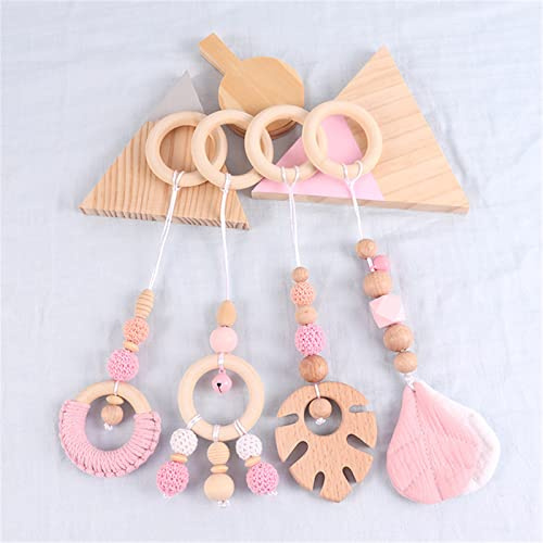 4 Stück Baby Spielbogen Anhänger, Baby Gym Spielzeug Charms Anhänger, Holz Spielbogen für Babys, Hängende Spielzeug für Neugeborenen Baby Shower Geschenk (Rosa)