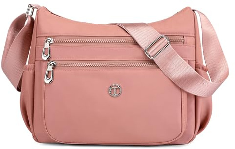 FORRICA Casual Umhängetasche Damen Große Crossbody Handtasche Frauen Leichte Nylon Schultertasche Multi Taschen Rosa