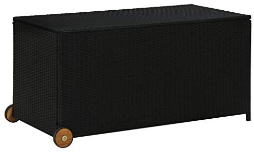 Makastle Polyrattan Auflagenbox Gartentruhe Kissenbox mit Griff and 2 Räder, Outdoor Truhe Aufbewahrungsbox für Garten, Terrasse und Balkon, Schwarz 120x65x61 cm