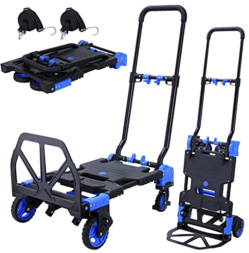 2-in-1 Hand Truck Dolly Foldable,330LB Capacity Hand Dolly,Folding Hand Cart with Retractable Handle,Hand Truck Foldable with 4 Wheels,Portable Handtruck