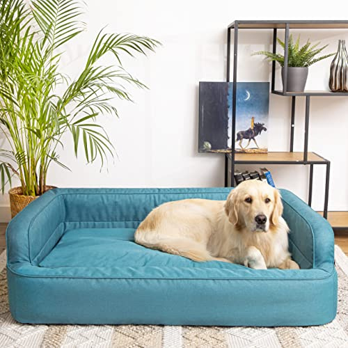 PillowPrim Hundebett, Möbel für Tiere, Katzenbett, Abnehmbar Bezug, Hundekorb, Hundekissen, Hundeliege, Schlafplätze, Hundesofa, Blau, XL: 96x62 cm