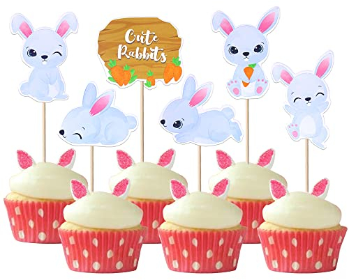 36 Pack Easter Cupcake Toppers Cute Rabbit Carrot Bunny Cupcake Picks for Happy Easter Spring Baby Shower Birthday Theme Cupcake Decorations Party Supplies