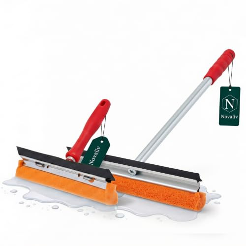 Novaliv Scheibenabzieher Auto 21 cm Holzgriff 16 cm + Metall-Kunststoffgriff 31 Abziehlippe und Gummischwamm Auto Abzieher Autoscheibe