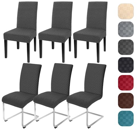 Yugarlibi Stuhlhussen 6er Set Stretch Stuhlhussen Schwingstuhl Elastische Moderne Jacquard Stuhlbezug Abnehmbarer Waschbarer Stühle Schutz für Küche Restaurant Bar Hotel Bankett (Dunkelgrau, 6 Stück)