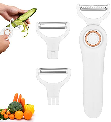 3 en 1 Éplucheur Électrique, Épluche Légume et Fruits avec 3 Lames Interchangeables, Épluche, Trancheuse et Râpe, Éplucheur de Cuisine, Multifonction Éplucheur Automatique Rechargeable USB (2 Pcs)