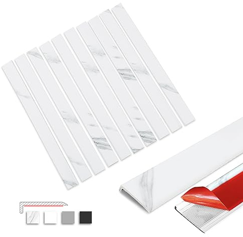 Tilingview 10 Pcs Peel and Stick Tile Trim Edge, Self-Adhesive 12 PVC Molding Edging for Kitchen Backsplash (Marble)