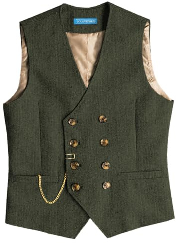 Solovedress Mens Vintage Wolle Anzugweste Regular Fit Weste Anzug Weste für Hochzeit Groomsmen