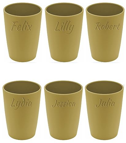Magu 6 Personalisierte Becher aus Biopolymer (100% Erdölfrei) mit Namen | 6er Set Trinkbecher + Individuelle Namensgravur Zahnputzbecher Natur Design 6 Stück gold