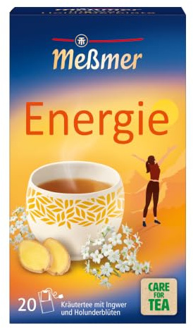 Meßmer Energie | Kräutertee mit Ingwer & Holunderblüten | 20 Teebeutel | sanft-würziger Geschmack