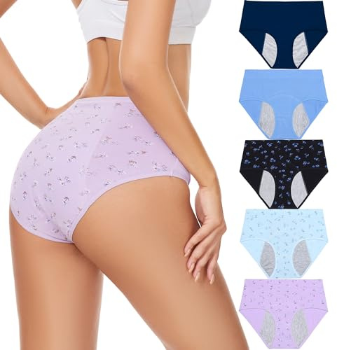 HATSURE Period Underwear for Women Leak Proof Cotton Overnight Menstrual Panties Briefs Multipack (Large)