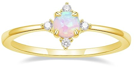 Titaniumcentral Vorsteckring Damen Schmal 14K Vergoldet Opal Ring Zirkonia Zierlich Verlobungsringe Eheringe Versprechen Ringe