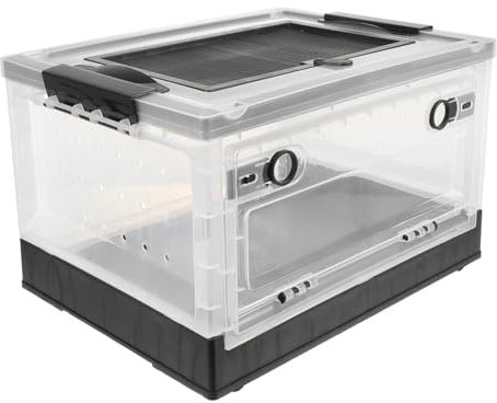 Housoutil Klappbarer Wärmeisolierter Hamsterkäfig Aus Kunststoff Haustier-Terrarium Mit Getrennt Öffnenden Front Oberteilen Praktisches Zuchtgehäuse Für Kleine Tiere Schwarz Platzsparend