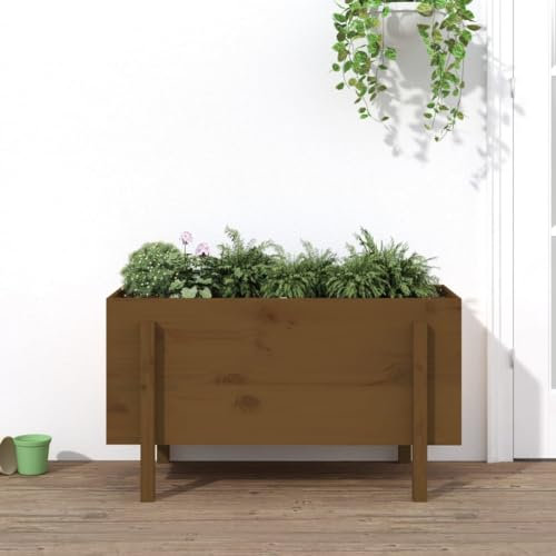 CIADAZ Lit surélevé de Jardin Brun Miel 101x50x57cm Bois de pin Massif,Bordure Pierre,Kit Gabion,Gabion Jardiniere