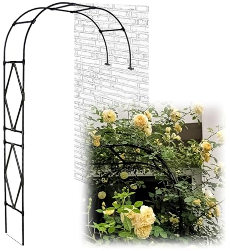 An Der Wand Montierter Metall-Gartenbogen, Halbbogen-Rosenbogen Kletterhilfe Aus Stahl, Outdoor-Kletterpflanzenstütze, Torbogen-Gartendekoration, Schwarz, 1 Packung ( Color : Black , Size : 150x240cm/