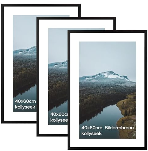 kollyseek 3er Set 40x60cm Bilderrahmen und Acrylglas Schwarz Fotorahmen,zum Aufhängen & Aufstellen, Wand Moderner Fotorahmen, Schwarz Dekorahmen