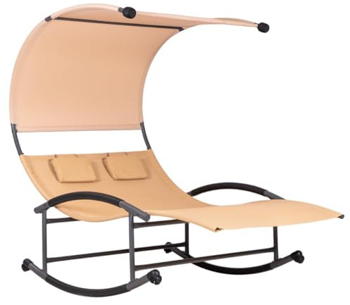 Hortan Lettino 2 Posti Con Struttura Prendisole In Acciaio, Seduta A Dondolo Ergonomica In Tessuto Textilene e Tetto Parasole, Per Arredo Giardino, Terrazzo e Piscina